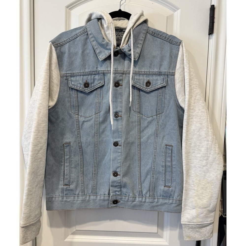 Brooklyn Cloth Men's Denim Jacket Hoodie Light Wash Jean Jacket Size M